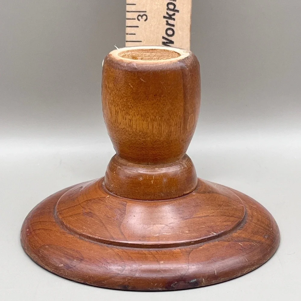 Vtg‎ Cherry Wood Candlestick Holder Signed Woodcraftery Heirloom Turned 3